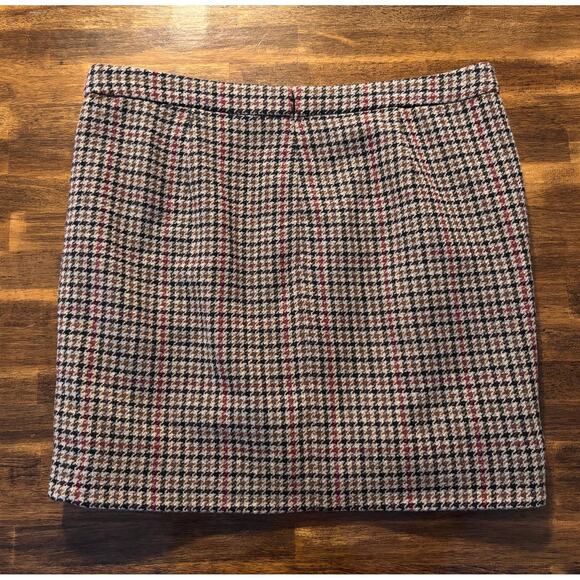 J Crew Women’s 14 35x18 Skirt Short Wool Blend Houndstooth Pockets Y2K Tweed - Picture 2 of 10